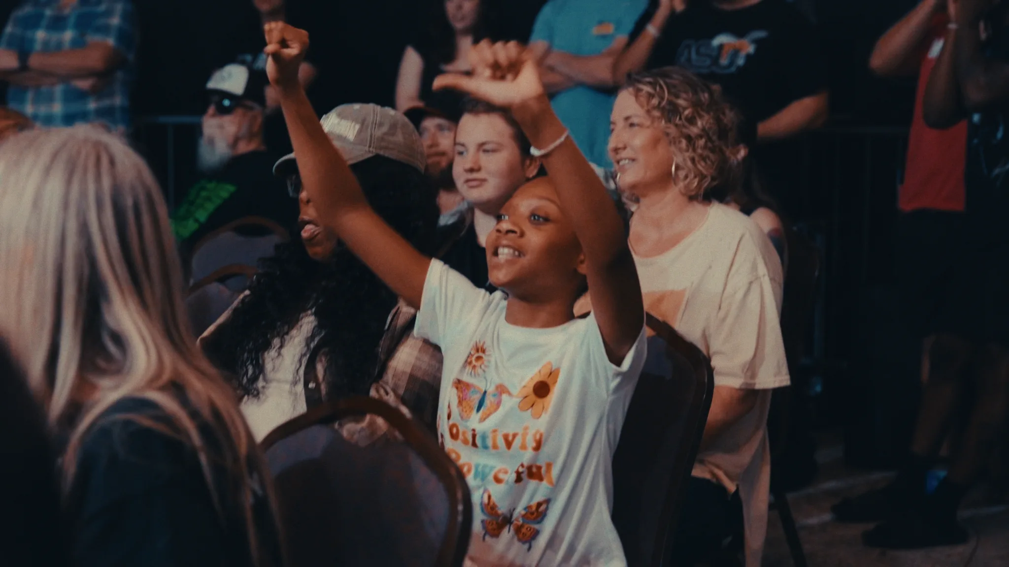 Audience member cheering