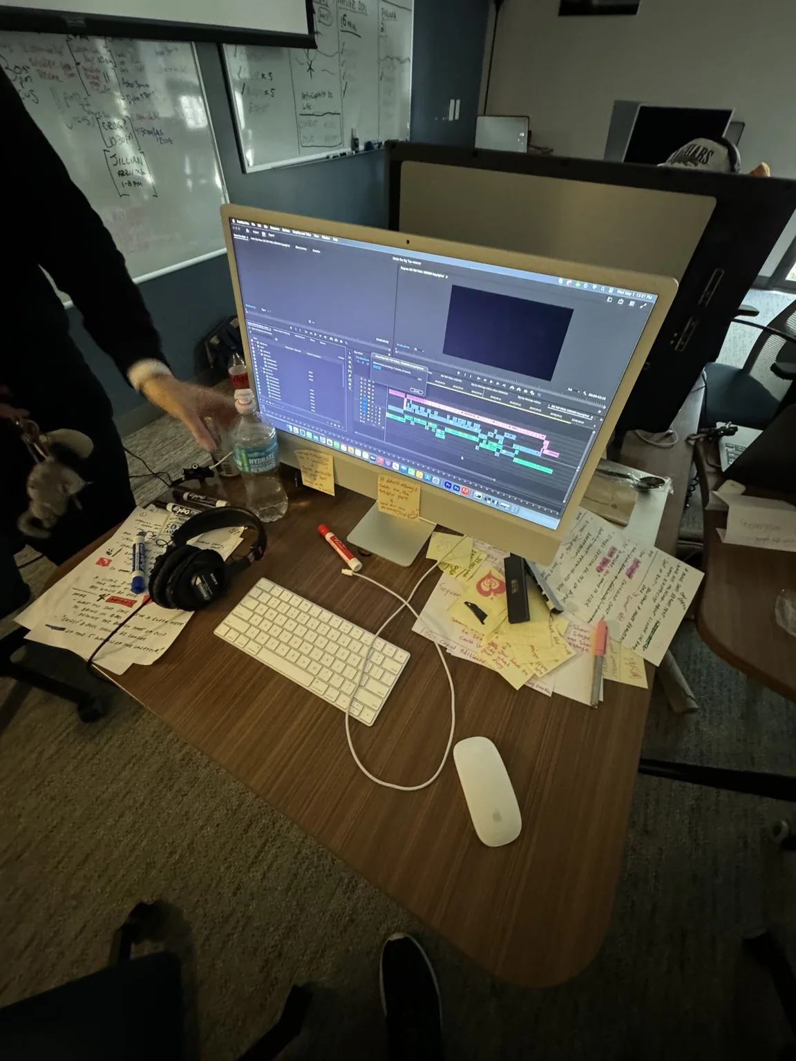 Editing timeline surrounded by handwritten notes